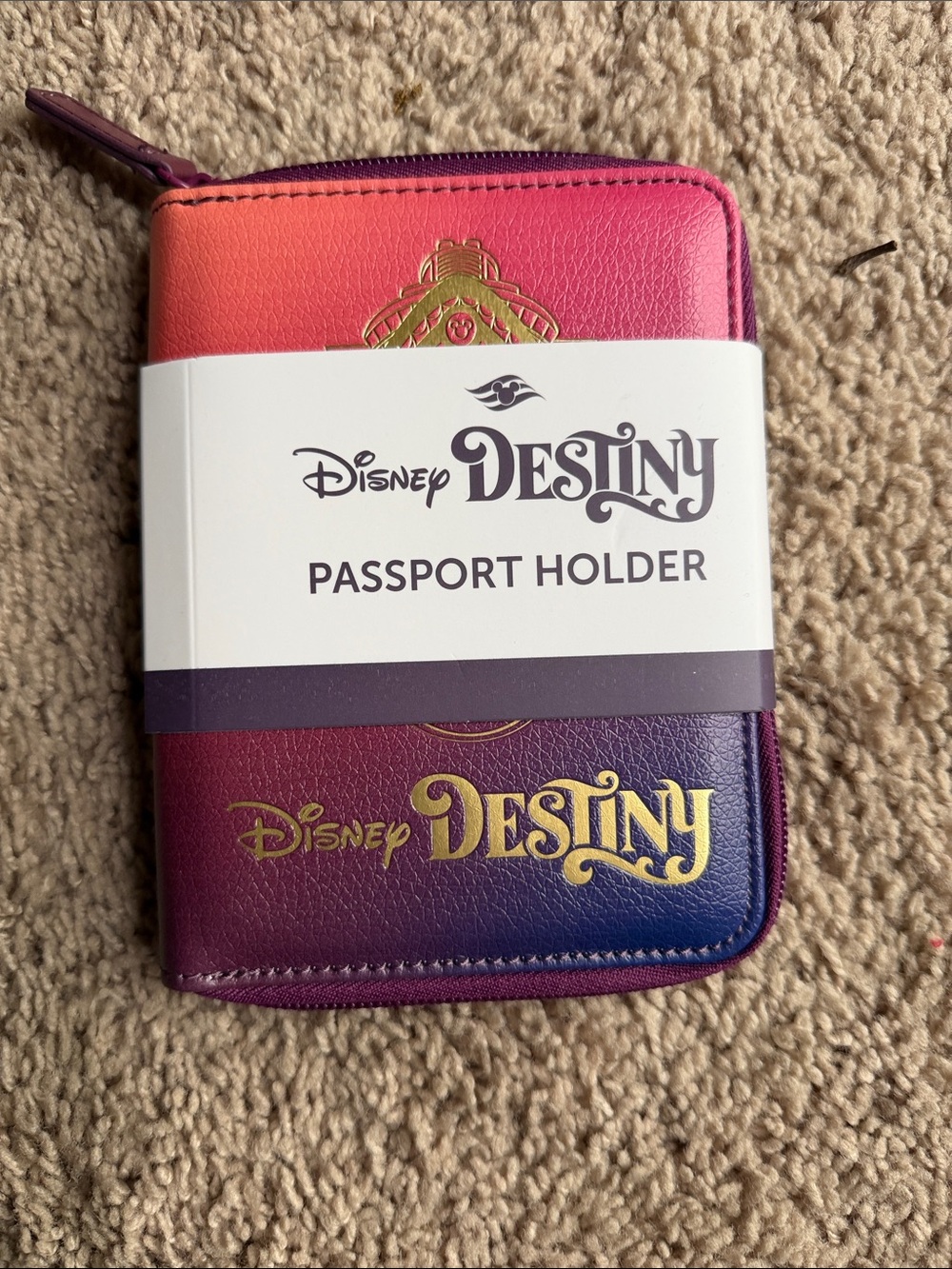 New Disney Destiny Gradient Passport Holder - Pink Purple Blue with Gold Logo